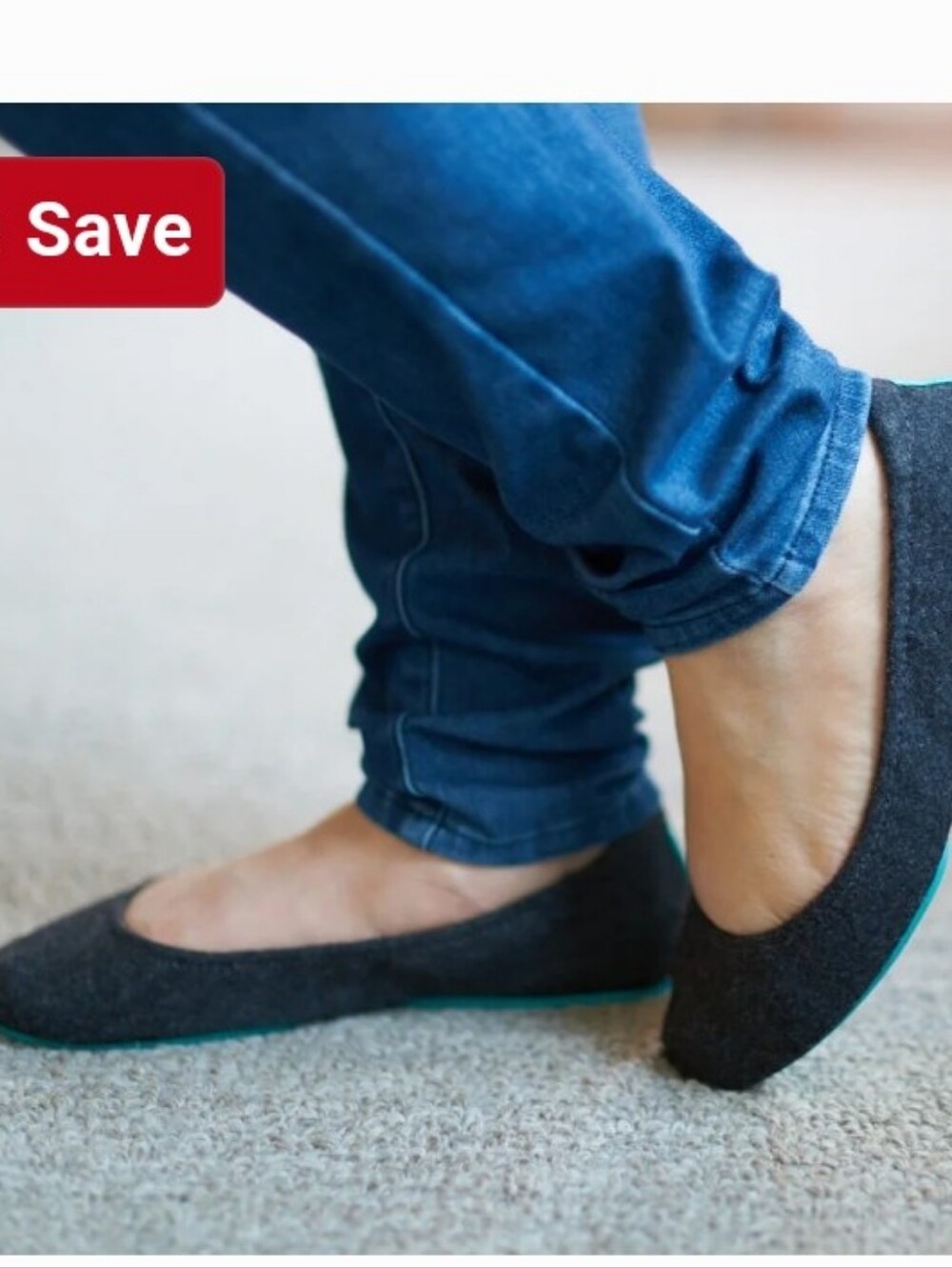 Tieks Charcoal Felt Ballet Flats with Teal Sole Size 10